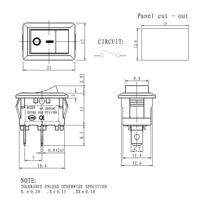 Rocker Switch ONOFF 2 Position 2Pin (Pack of 2)