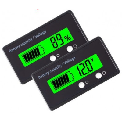 LCD Lithium Battery Capacity And Voltage Indicator Meter 6V-72V White display