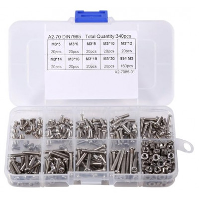 340pcs M3 304 Stainless Steel Hexagon Screws Nuts Box Kit