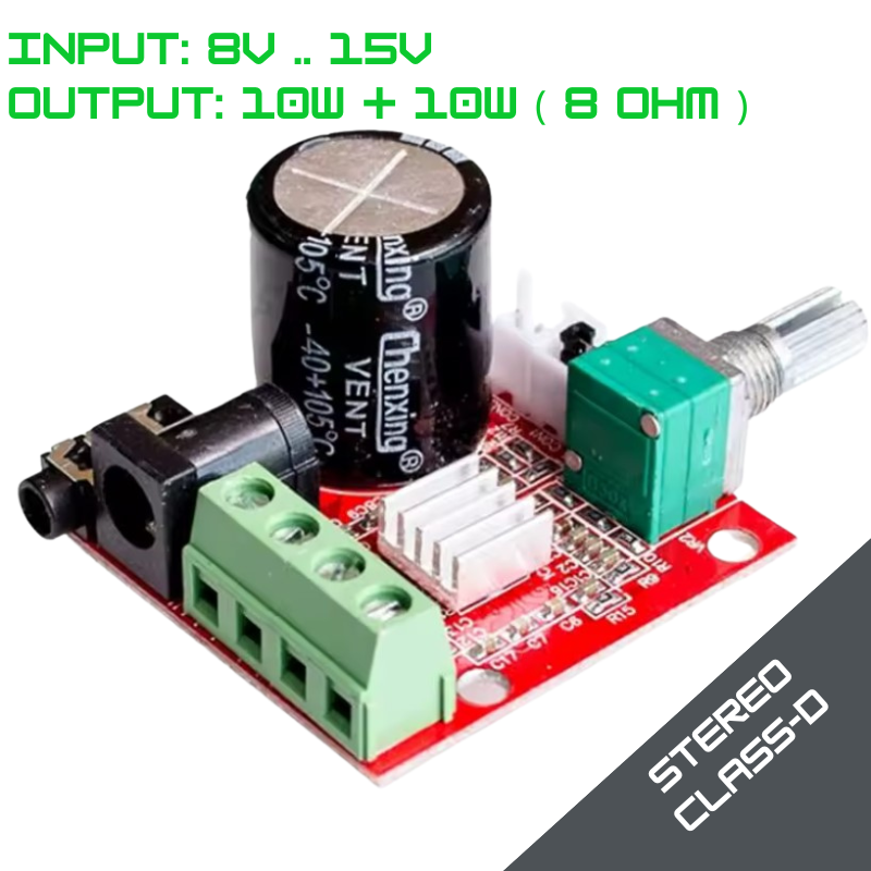 thumbnail image 2 of PAM8610 Mini Audio Stereo Amplifier Board, 12V 2x10W Dual Channel Class D, Hi-Fi 2 of 4