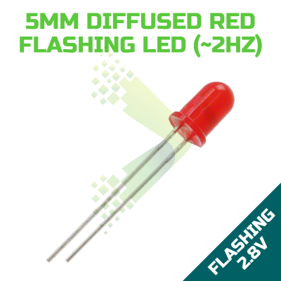 5mm Flashing Diffused Red LED - Self Flashing (Pack of 2)